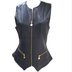 Siena Studio leather vest women's size medium black gold zippers lined pockets
